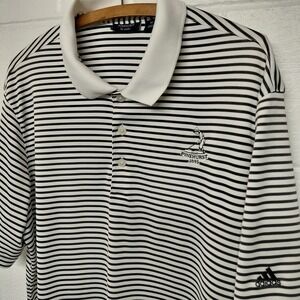 Adidas Polo Shirt Mens Size XL Pinehurst Putterboy Ivory Black Striped Golf